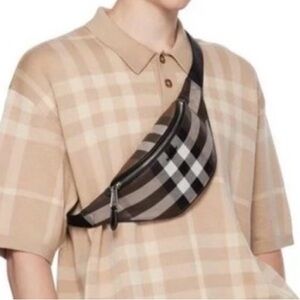 100% Authentic Burberry Dark Check Beige and Black Crossbody Belt Bag